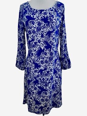 Boden Lucie Jersey Tunic Lapis Bird Ottomi Dress 3/4 Sleeve Elastic Size 12R